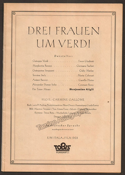 Cebotari, Maria - Unsigned Film Program for "Drei Frauen um Verdi"