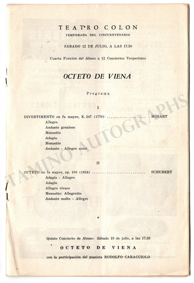 Vienna Octet - Concert Program Buenos Aires 1958