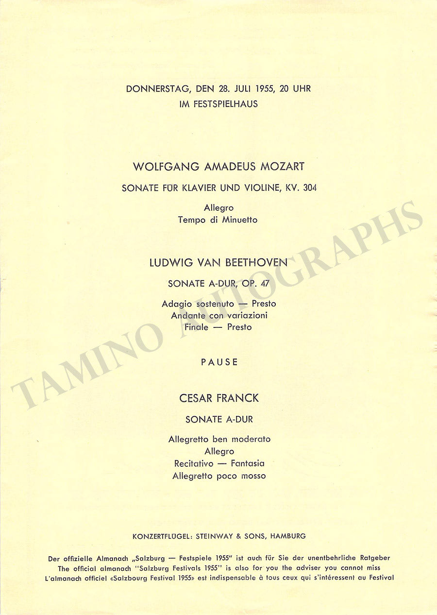 Violin Concert Program Violinists Concert Programs Salzburg Festival Unsigned