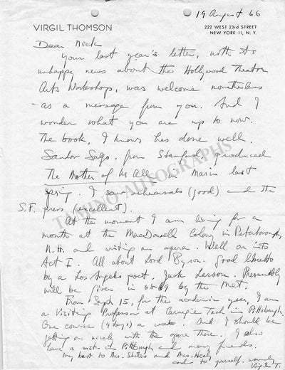 Thomson, Virgil - Set of 2 Autograph Letters Signed