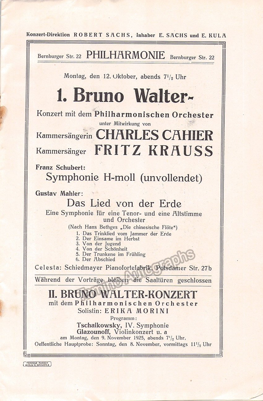 Bruno Walter Concert Programs Various Options – Tamino