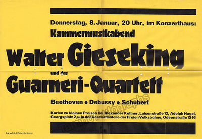 Gieseking, Walter - Unsigned Concert Programs & Posters (Various Options)