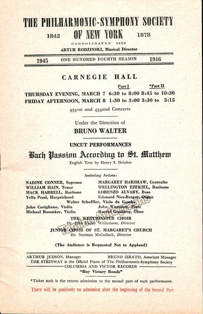 Walter, Bruno - Unsigned Concert Programs (Various Options)