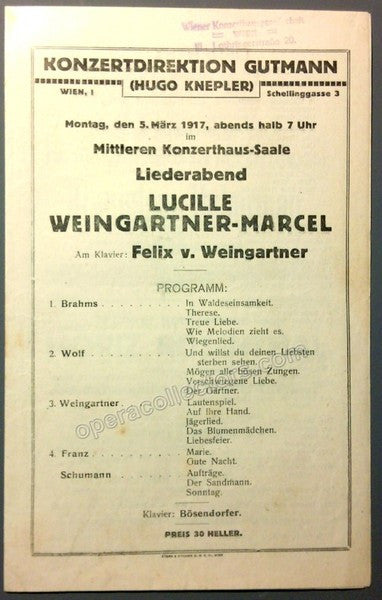 Weingartner, Felix - Unsigned Concert Programs (Various Options)