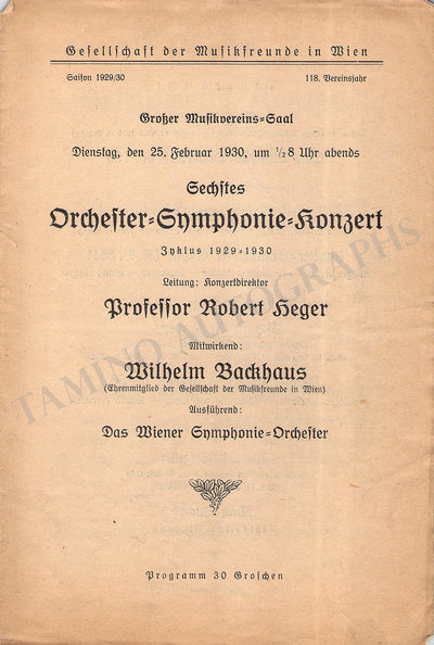 Backhaus, Wilhelm - Set of 36 Concert Programs