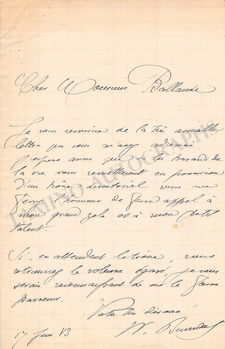 William Bertrand Busnach Autograph Letters Signed 18821887 Tamino