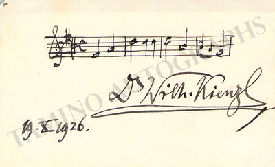 Kienzl, Wilhelm - Autograph Music Quote Signed 1926