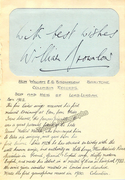 Brownlow, William - Signed Card