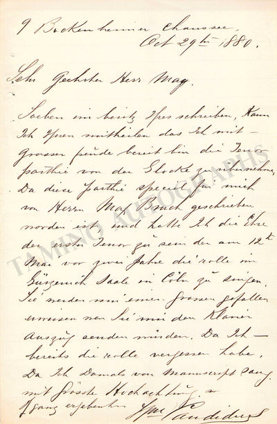 Candidus, William - Autograph Letter Signed 1880