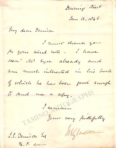 Gladstone, William Ewart - Autograph Note Signed 1846