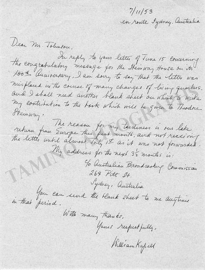 Kappel, William - Autograph Letter Signed 1953
