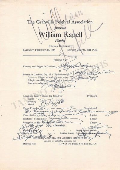 Kapell, William - Signed Program Ohio 1944