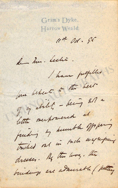 Gilbert, W. S. - Autograph Letter Signed 1895