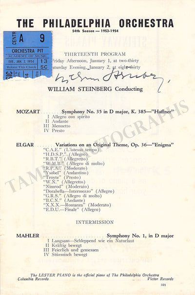 Steinberg, William - Signed Program Page Philadelphia 1954