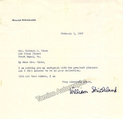 Strickland, William - Typed Letter Signed + Signed Card