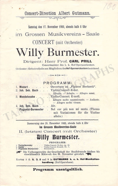 Burmester, Willy - Concert Program Vienna 1900