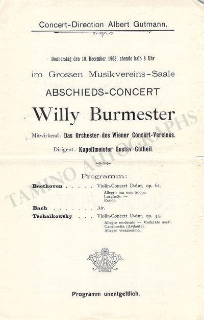 Burmester, Willy - Concert Program Vienna 1903