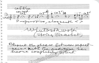 Lutoslawski, Witold - Autographed Musical Quote