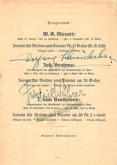 Schneiderhan, Wolfgang - Wuhrer, Friedrich - Signed Program Vienna 1942
