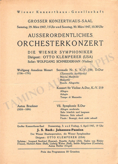 Schneiderhan, Wolfgang - Concert Program Vienna 1947