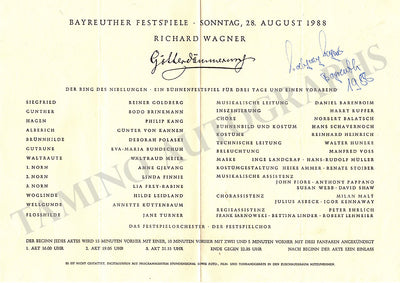 Wagner, Wolfgang - Signed Cast Page Bayreuth 1988