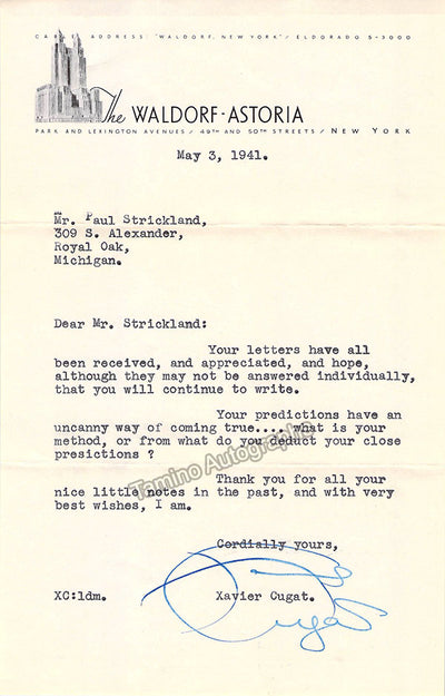 Cugat, Xavier - Typed Letter Signed 1949