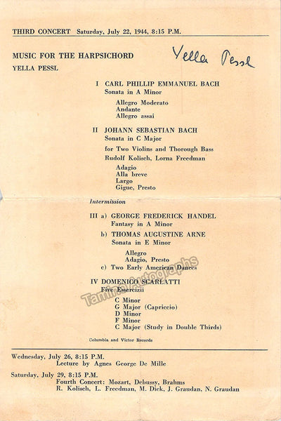 Pessl, Yella - Signed Program New York 1944