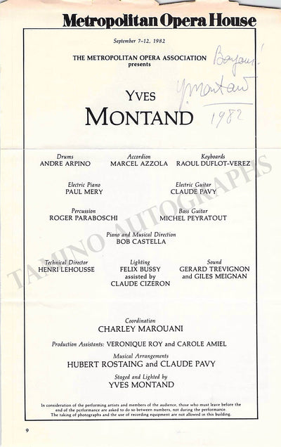 Signed Program Page Met 1982