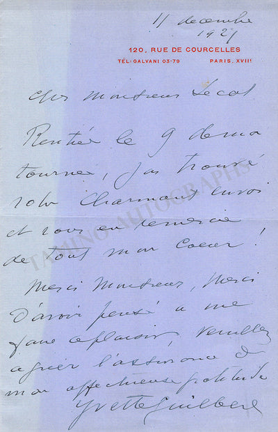 Guilbert, Yvette - Autograph Letter Signed