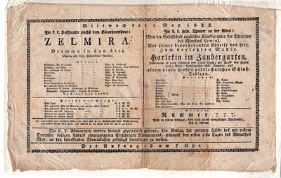 Colbran, Isabella - Playbill Zelmira Vienna 1822