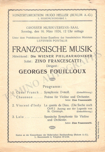 Francescatti, Zino - Concert Program Vienna 1924
