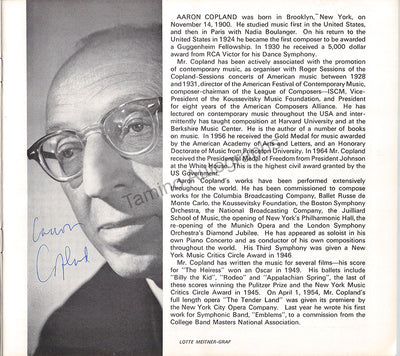 Copland, Aaron - Signed Program 1965
