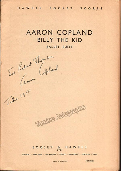 Copland, Aaron - Signed Score from "Billy the Kid" 1950