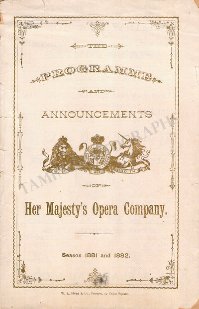 Her Majesty's Opera Company - US Tour Program 1881-1882
