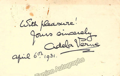 Verne, Adela - Signed Card 1931