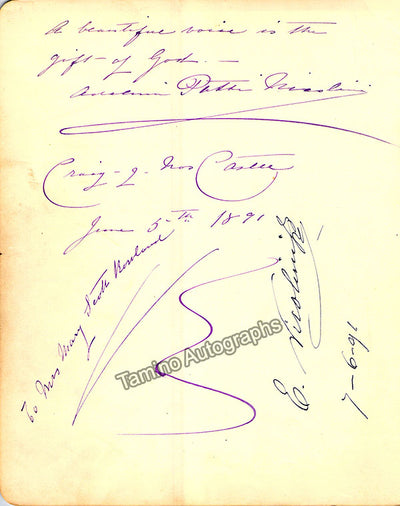 Patti, Adelina - Nicolini, Ernesto - Double-signed Album Page 1891 and Bauermeister, Mathilde - Signed Album Page 1896
