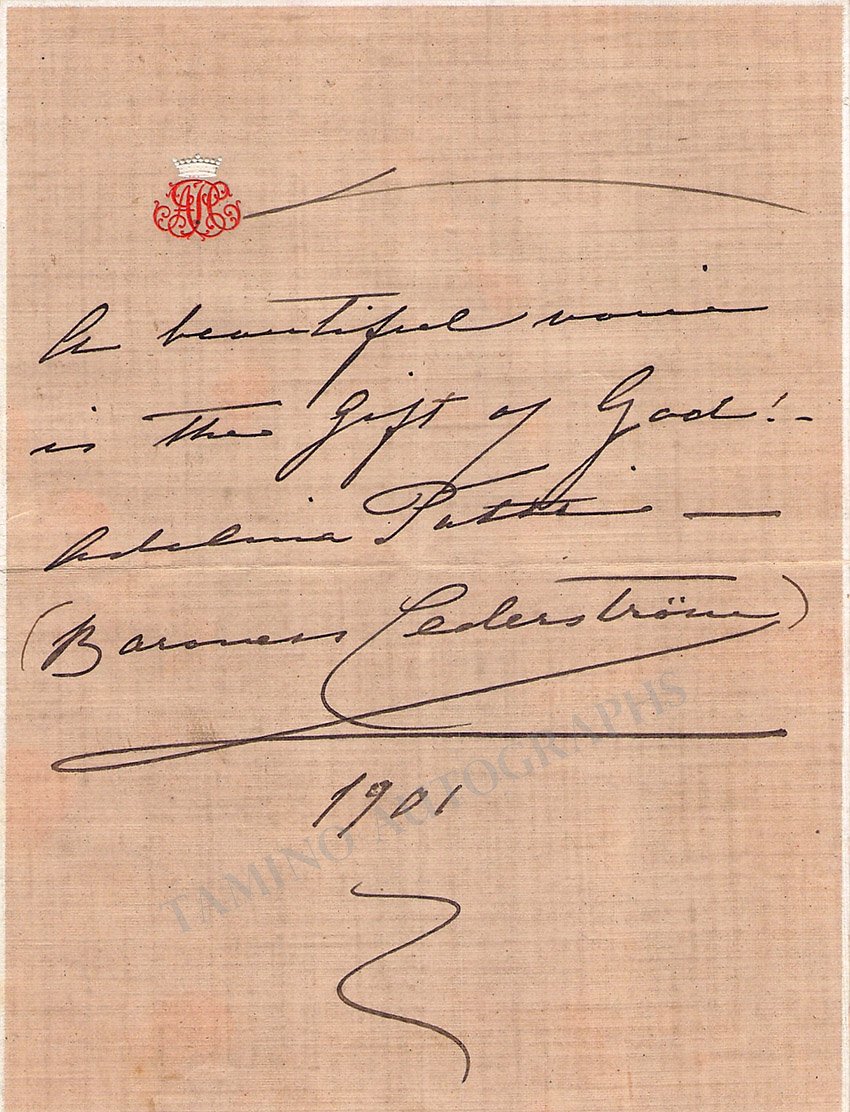 Patti, Adelina - Signed Text Quote 1901