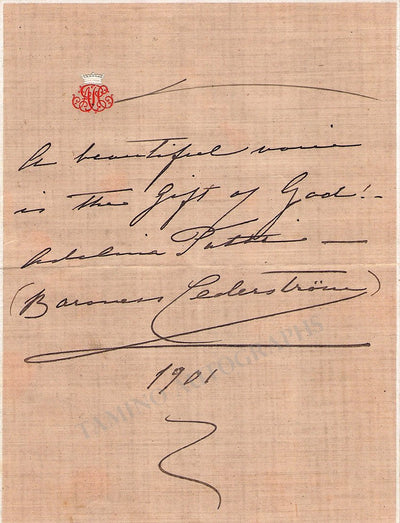 Patti, Adelina - Signed Text Quote 1901
