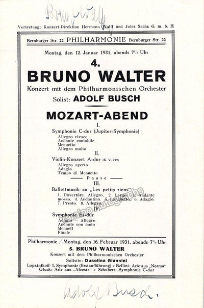 Walter, Bruno - Busch, Adolf - Double Signed Program Berlin 1931