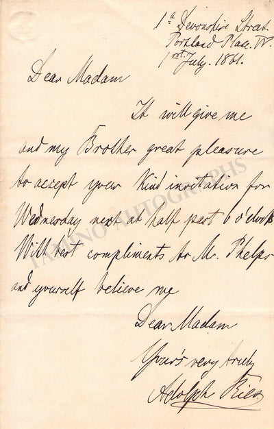 Ries, Adolph - Autograph Note Signed 1861