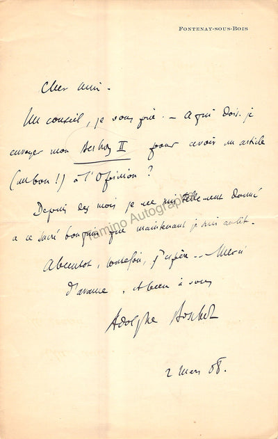 Boschot, Adolphe - Autograph Letter Signed