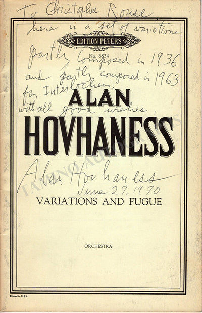 Hovhaness, Alan - Signed Mini Score