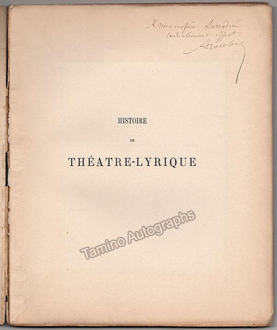 Soubies, Albert - Signed Book Histoire du Theatre-Lyrique