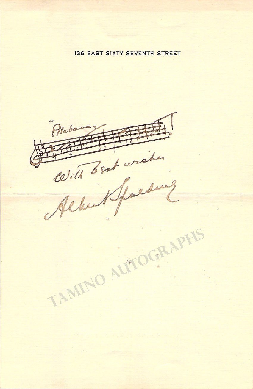 Spalding, Albert - "Alabama" autograph music quote signed