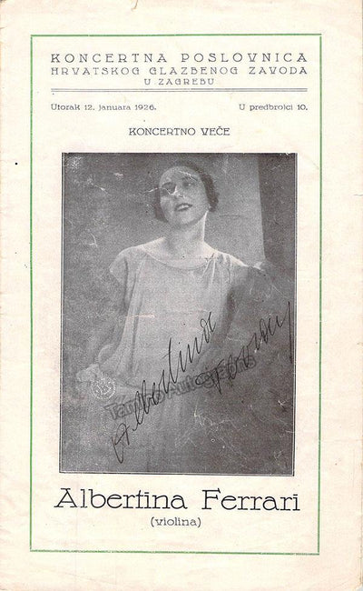 Ferrari, Albertina - Signed Program Zagreb 1926