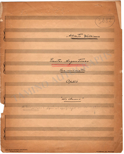 Williams, Alberto - Handwritten Score Manuscript Op.123