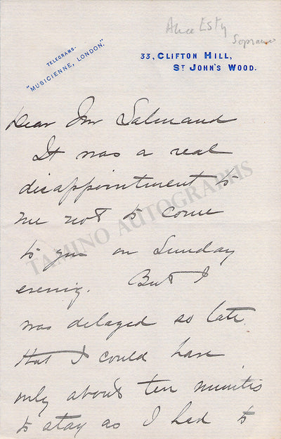 Esty, Alice - Autograph Letter Signed