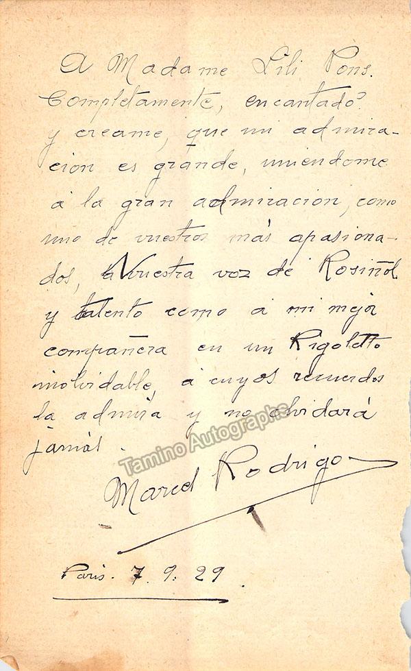 Vallandri, Aline - Signed Album Page inscribed to Lily Pons - Tamino