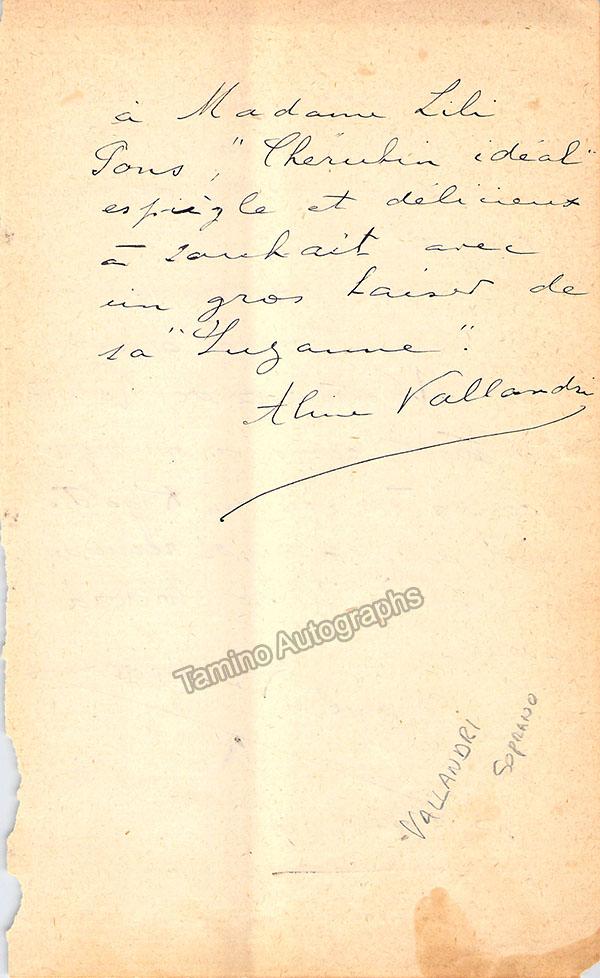 Vallandri, Aline - Signed Album Page inscribed to Lily Pons