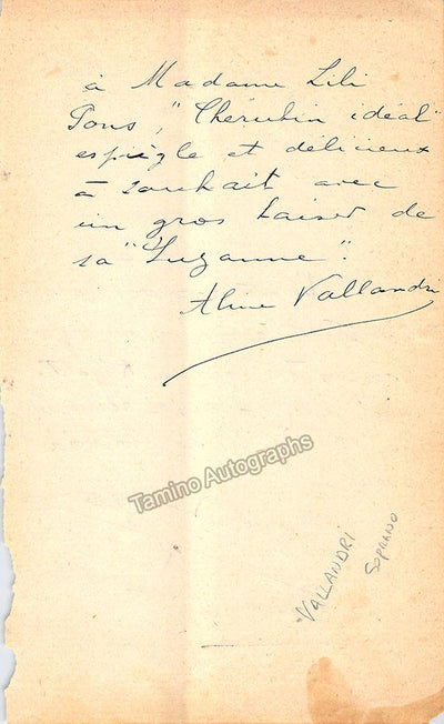 Vallandri, Aline - Signed Album Page inscribed to Lily Pons